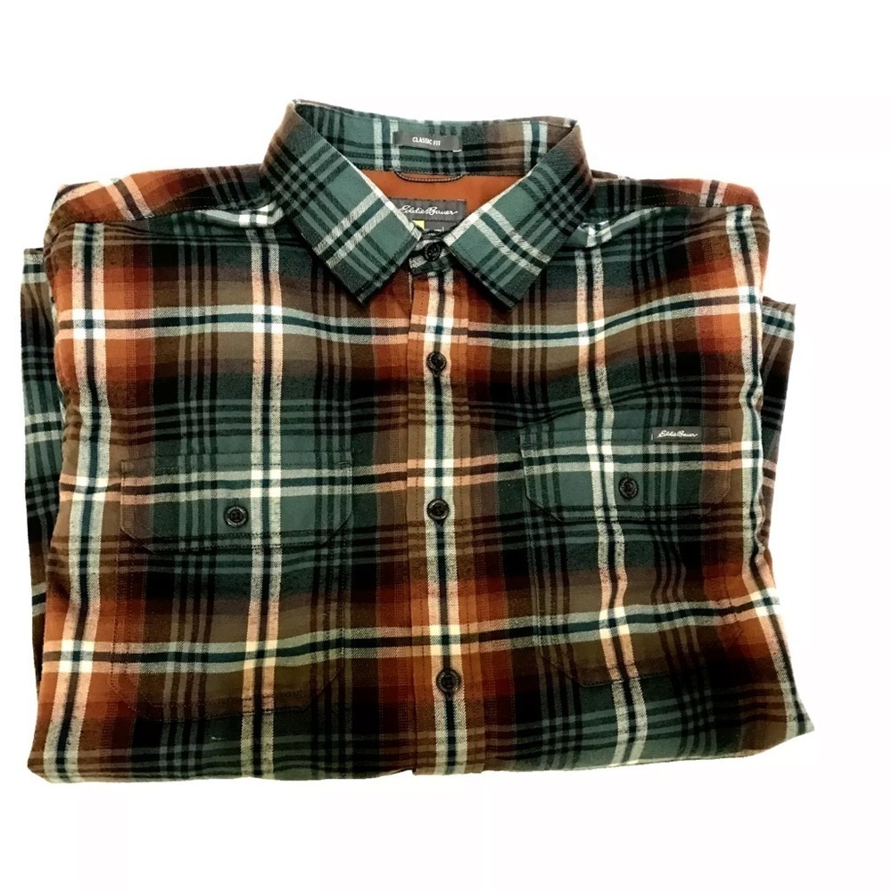EDDIE BAUER Classic Fit Plaid Traveler Button Up Shirt Men's Size Large L - Picture 6 of 12